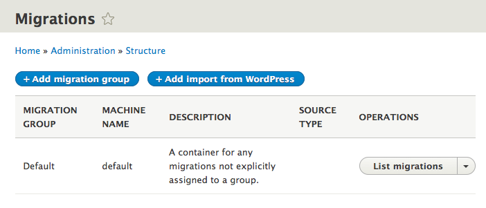 Migration dashboard with WordPress option added